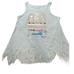 PS Aeropostale Girls 14 White Retro Camera  Glitter Fringed Tank